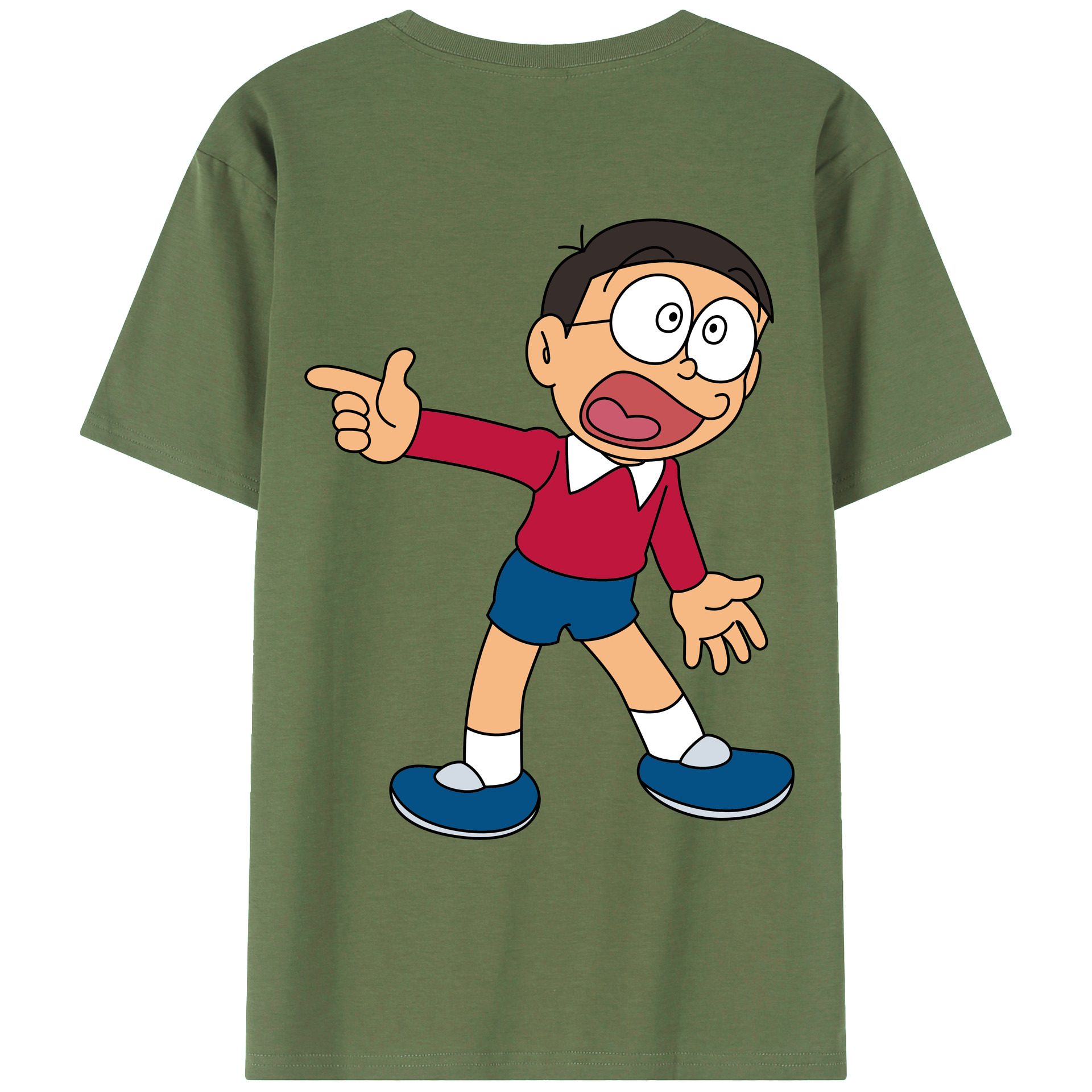 （画像用） ドラえもん 野比 のび太 Doraemon Nobita Nobi 綿100％ メンズ半袖Tシャツ（バックプリント） 通気性